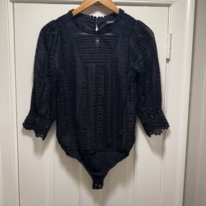Express Black Textured Lace Bodysuit